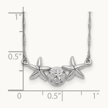 Brushed & Polished Sand Dollar Starfish Necklace — 14K White Gold