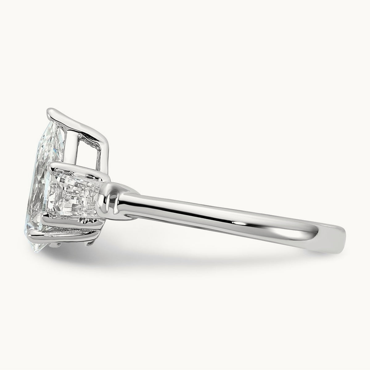 Pear/Baguette Engagement Ring — 14K White Gold, 2 ct, 7