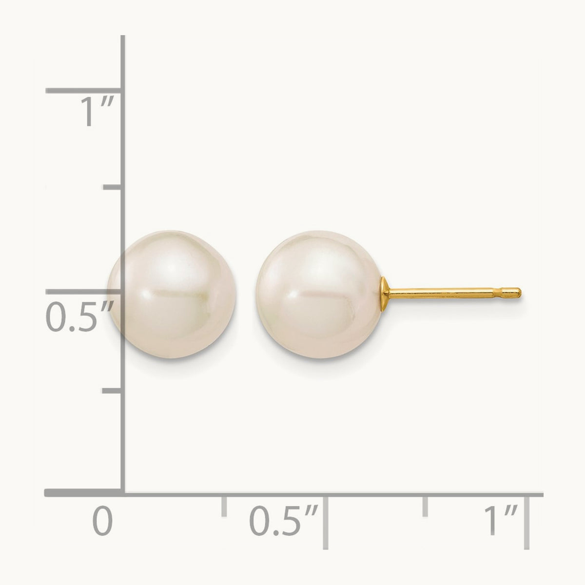 8- White Round Freshwater Cultured Pearl Stud Post Earrings, 9mm, 14K