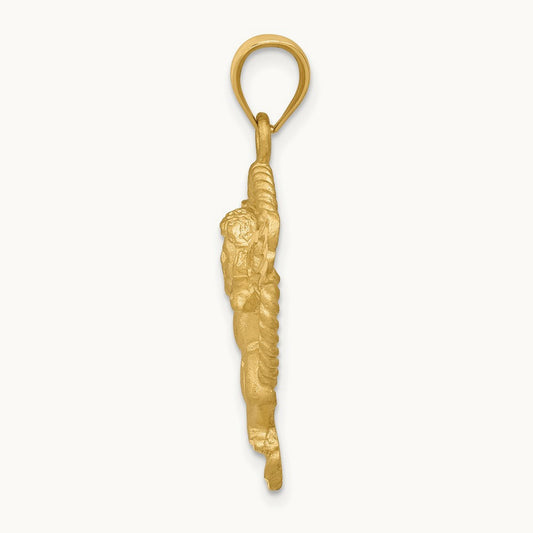 Satin Angel in Circle Pendant, 14K