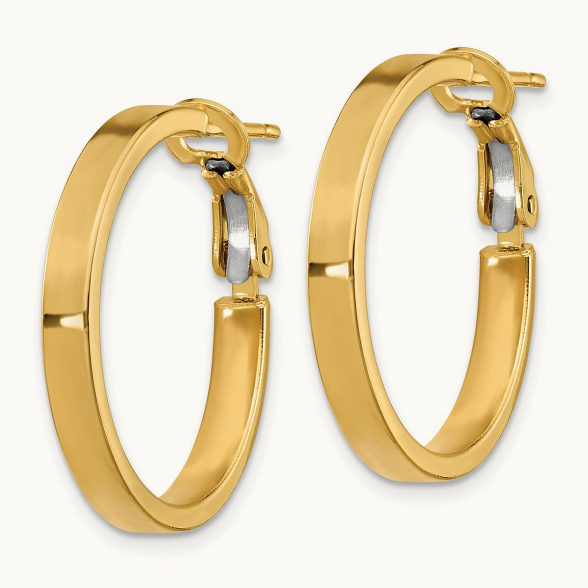 Polished Square Tube Round Hoop Earrings — 14K Yellow Gold, 3x25mm