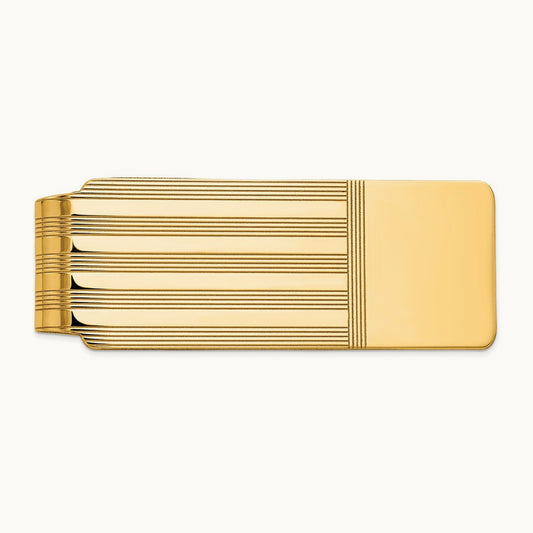 Men's Grooved Polished Money Clip, 14K