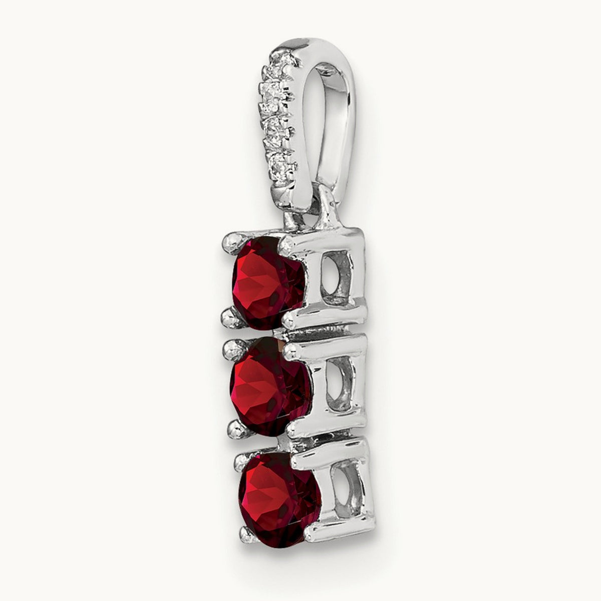 3-stone Garnet and Diamond Pendant, 14K White Gold