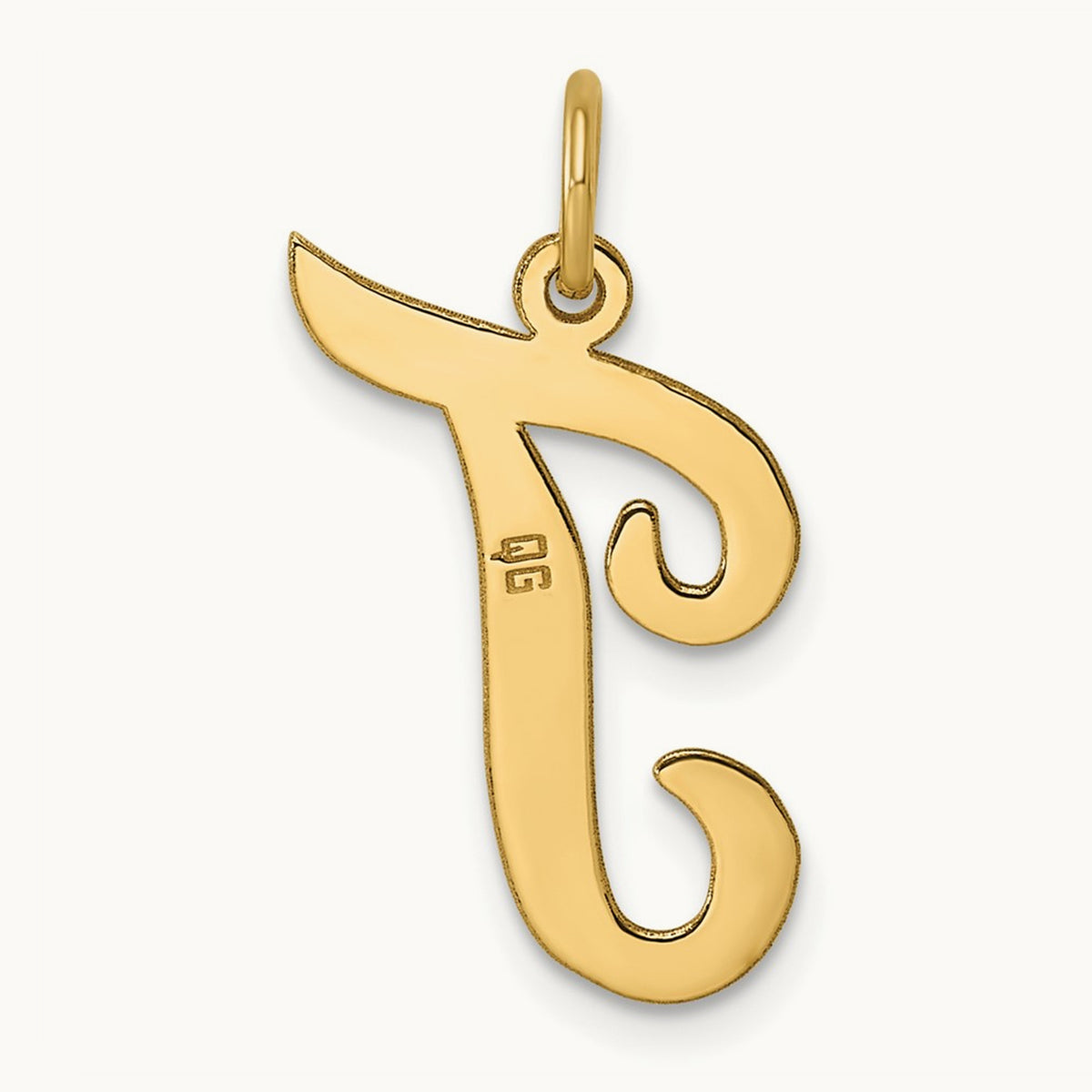 Large Script Initial Charm — 14K Yellow Gold, T