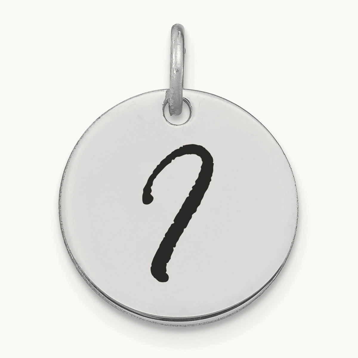 Polished Black Enamel Initial Disk Charm — 14K White Gold, I