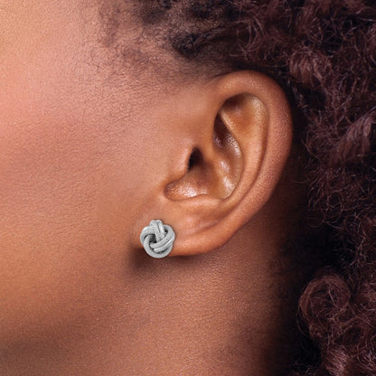 Polished Textured Double Love Knot Post Earrings — 14K White Gold