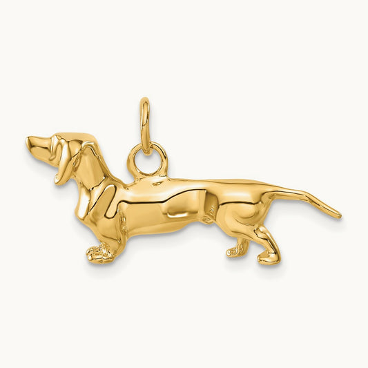 3D Dachshund Dog Charm, 14K