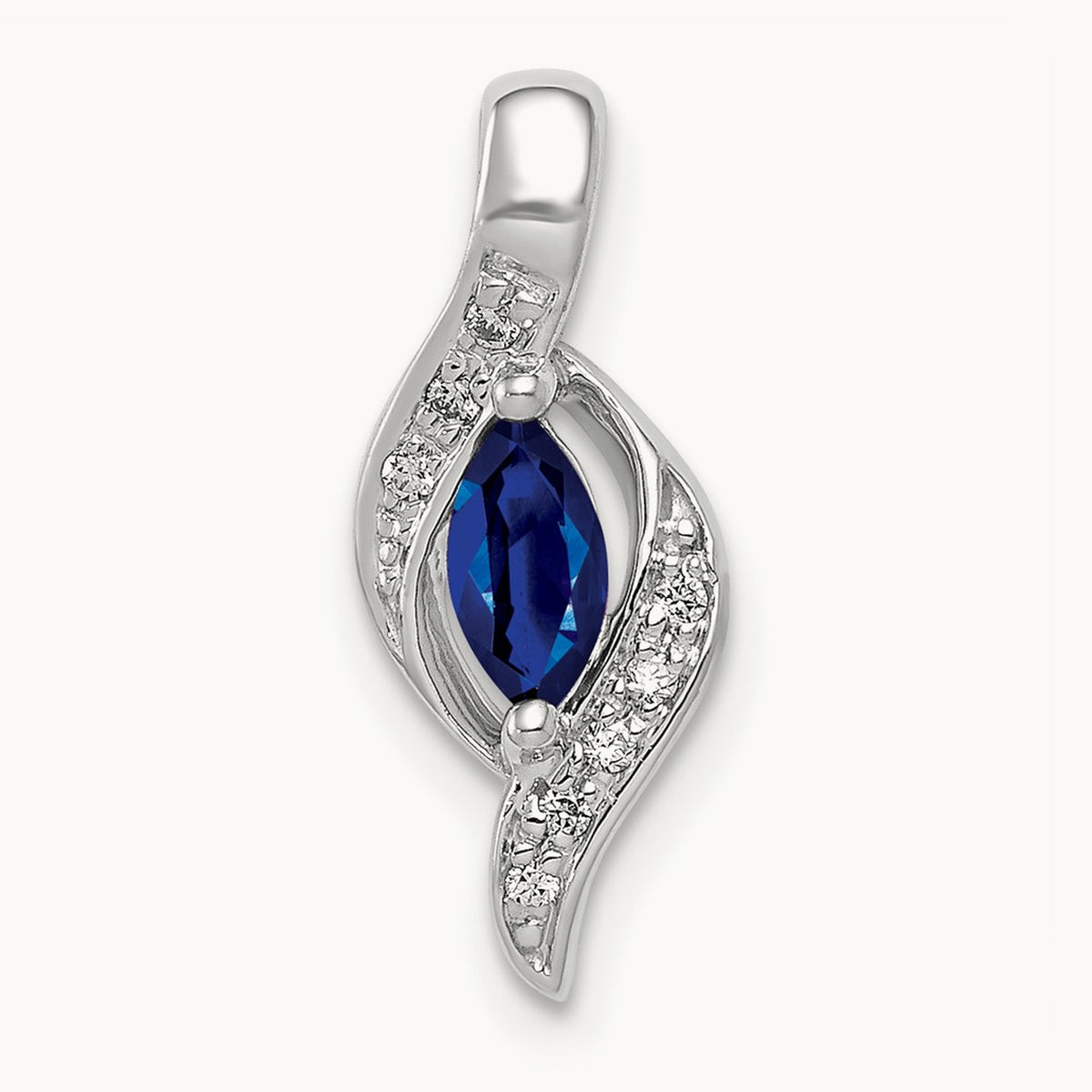 Diamond and Marquise .29 Sapphire Pendant — 14K White Gold