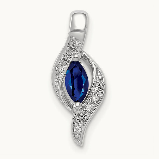 Diamond and Marquise .29 Sapphire Pendant — 14K White Gold