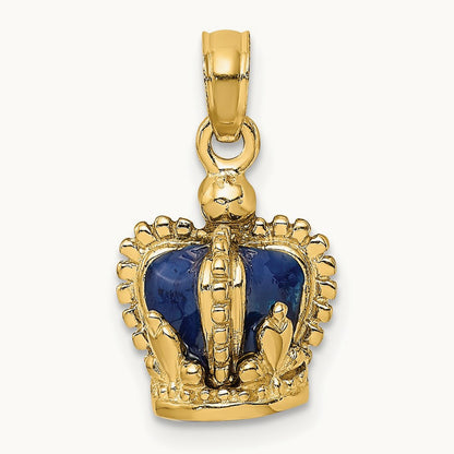 3-D w/ Blue Enamel Inside Crown Charm, 14K