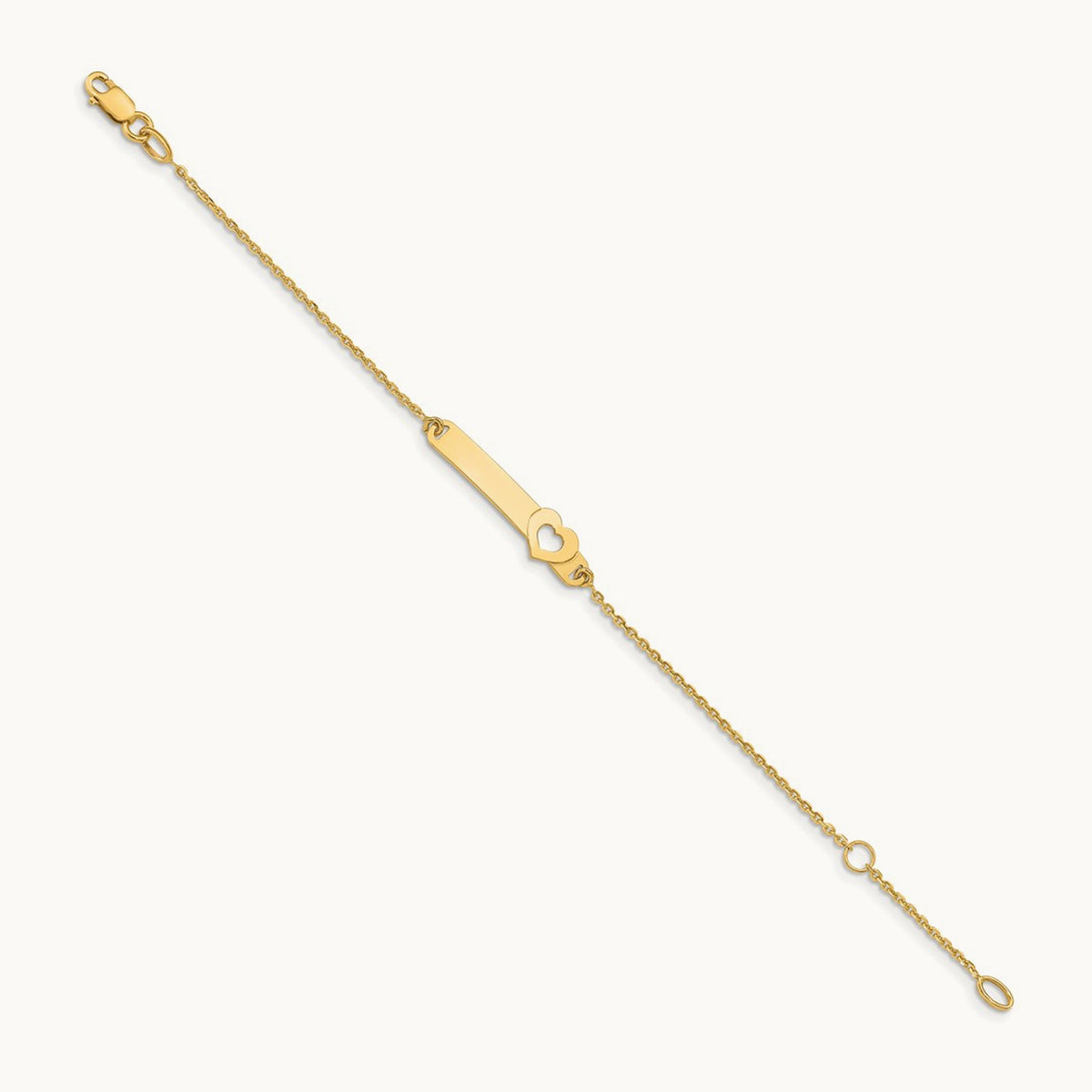 Children's Polished Heart w/1in ext. ID Bracelet, 14K