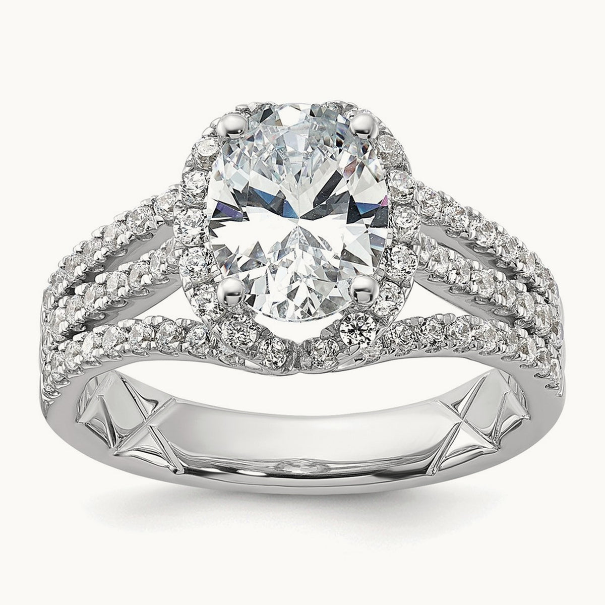 Oval Semi-Mount Halo Engagement Ring — 14K White Gold, 7