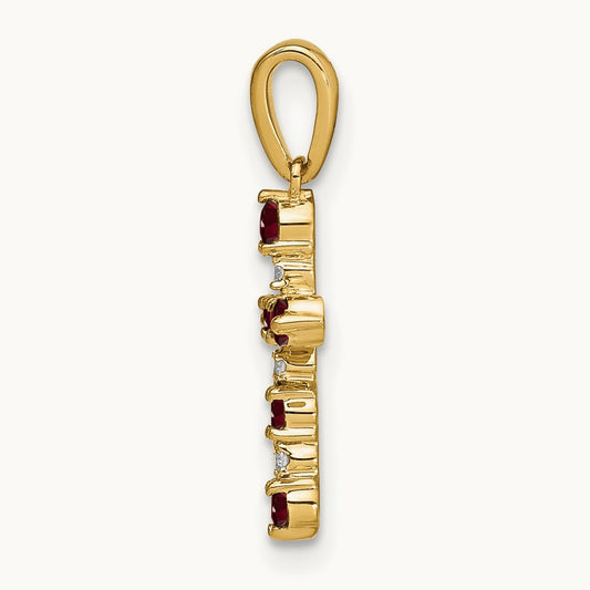 Garnet and Diamond Cross Pendant — 14K Yellow Gold