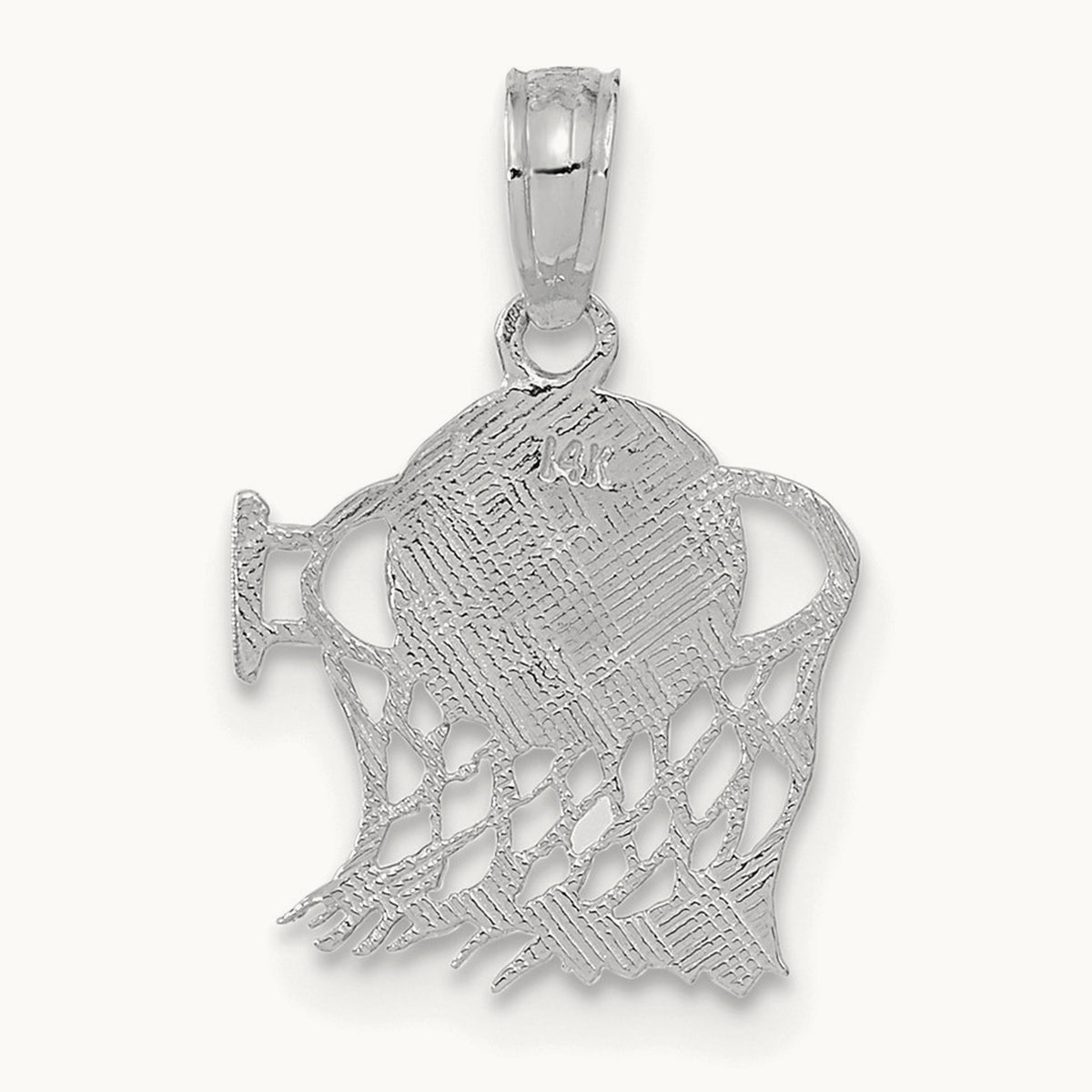 Basketball in Net Pendant, 14K White Gold
