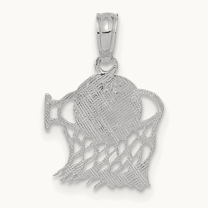 Basketball in Net Pendant, 14K White Gold