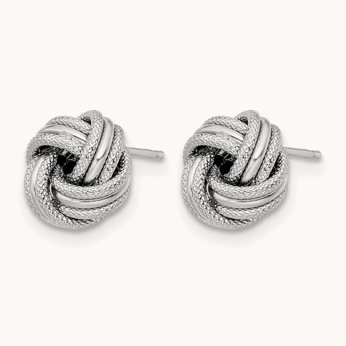 Plating Knot Polished D/C Post Earrings, 14K with White Rhodium — Leslie's