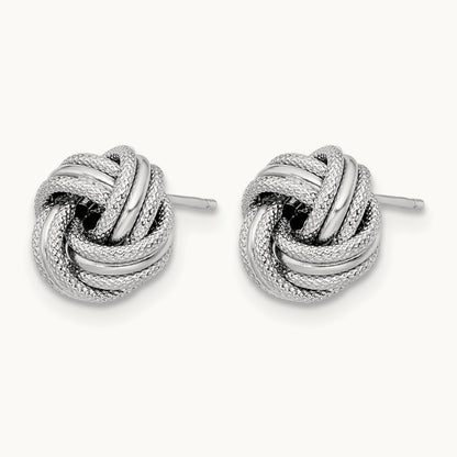 Plating Knot Polished D/C Post Earrings, 14K with White Rhodium — Leslie's