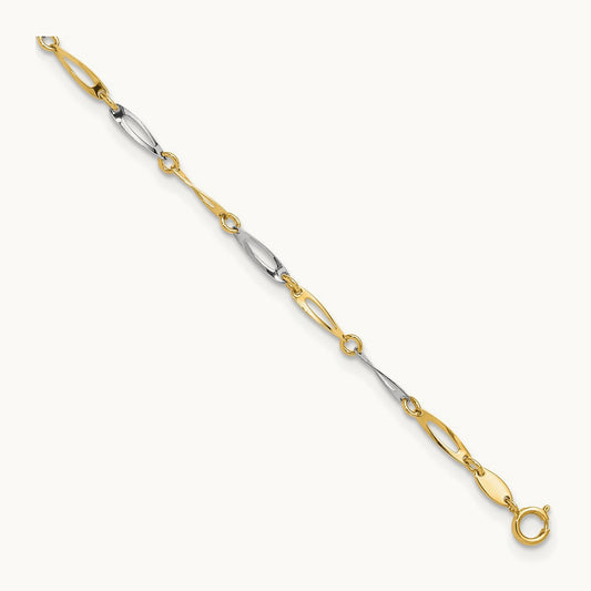 Polished Link 9.25 Plus 1in ext. Anklet, 14K Two-tone