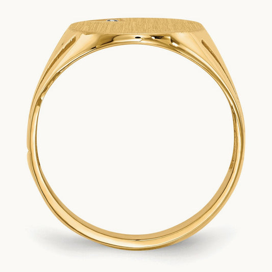 14.0x16. Open Back AA Diamond Mens Signet Ring, 0mm, 14K