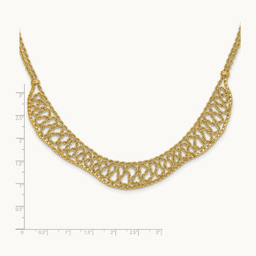 D/C Braided Rope Chain Fancy Front Drape Necklace, 14K