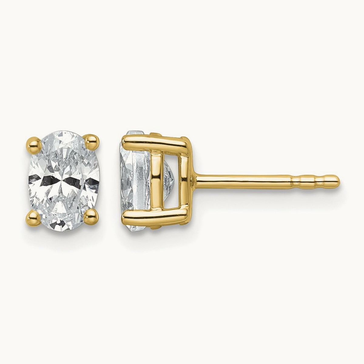 Oval Four-Prong Stud Earrings, 0.50-6.00 ct tw Lab-Grown Diamond — 1 ct, 14K Yellow Gold