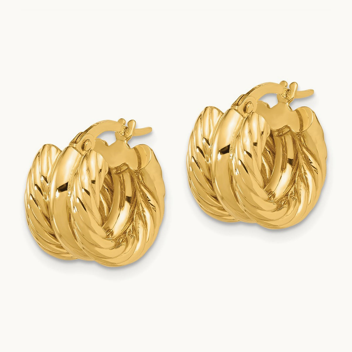 Polished and Twisted Hoop Earrings, 14K