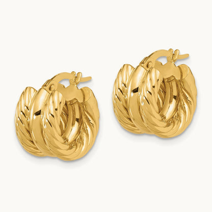 Polished and Twisted Hoop Earrings, 14K