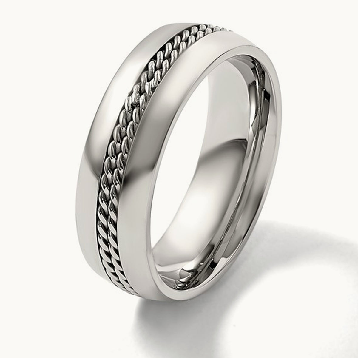 Polished with Curb Chain Inlay Band, 7mm, Titanium