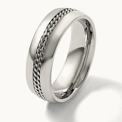 Polished with Curb Chain Inlay Band, 7mm, Titanium
