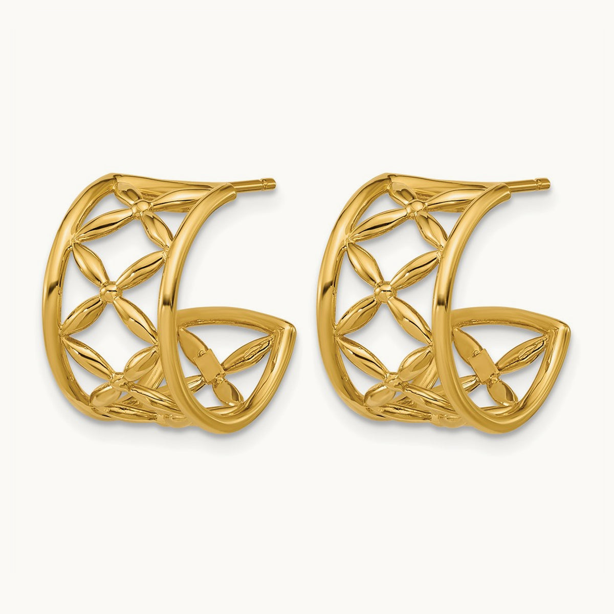 Polished Criss-cross J-Hoop Post Earrings, 14K — Leslie's