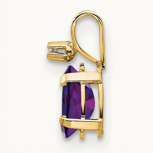 Diamond & Amethyst Birthstone Pendant — 14K Yellow Gold