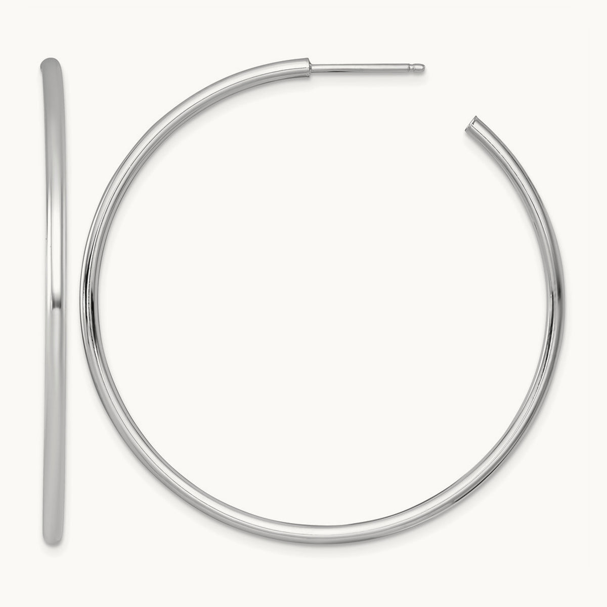 2.0 x Polished Post Hoop Earrings — 14K White Gold