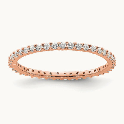 Polished Shared Prong 1/2ct Diamond Eternity Band, 14K Rose Gold