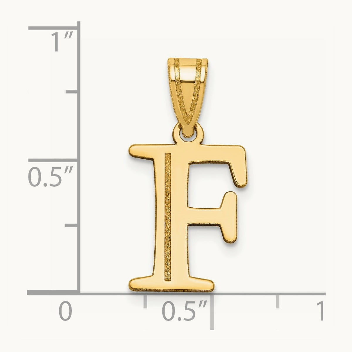 Polished Etched Letter F Initial Pendant, 14K