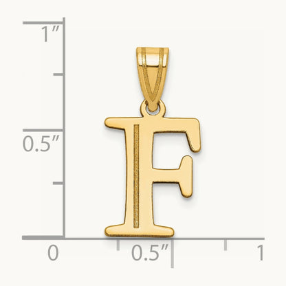 Polished Etched Letter F Initial Pendant, 14K