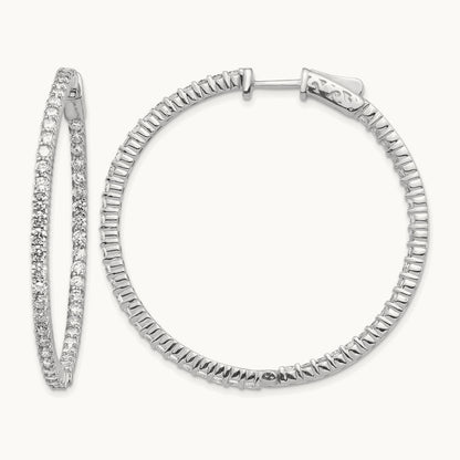 Diamond Round Hoop w/Safety Clasp Earrings, 14K White Gold