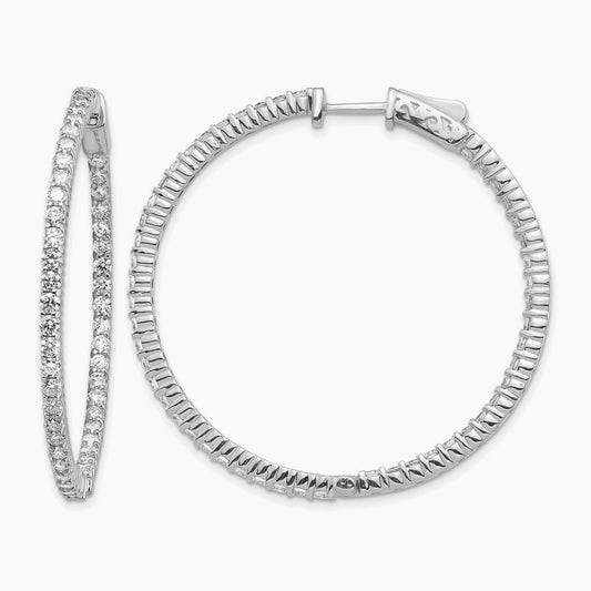 Diamond Round Hoop w/Safety Clasp Earrings, 14K White Gold
