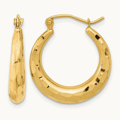 Polished Diamond-cut Hoop Earrings — 14K Yellow Gold