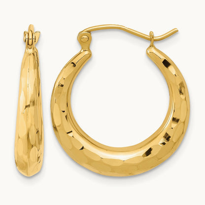 Polished Diamond-cut Hoop Earrings — 14K Yellow Gold