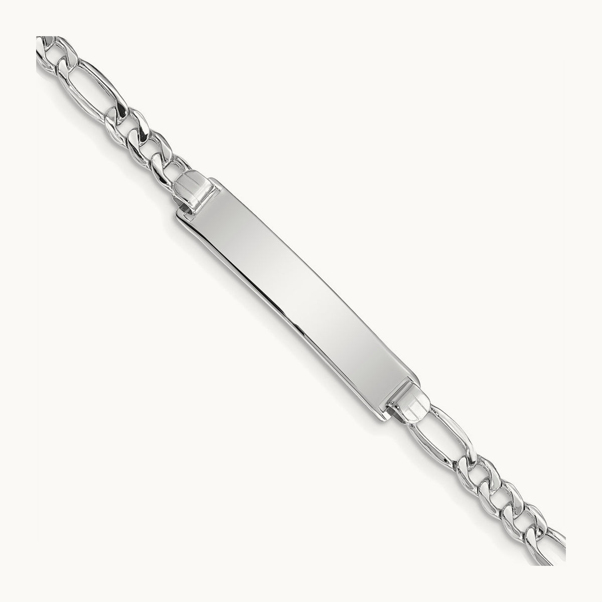 Semi-Solid Figaro ID Bracelet — 14K White Gold
