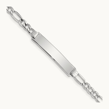 Semi-Solid Figaro ID Bracelet — 14K White Gold