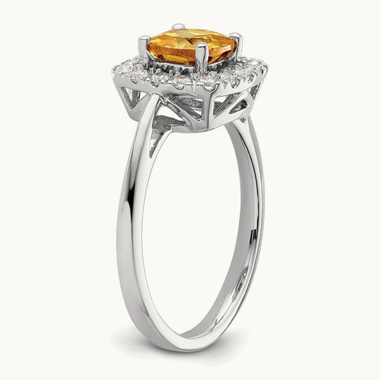 Nov Birthstone Citrine Halo Ring, 0.25 ct tw Lab-Grown Diamond