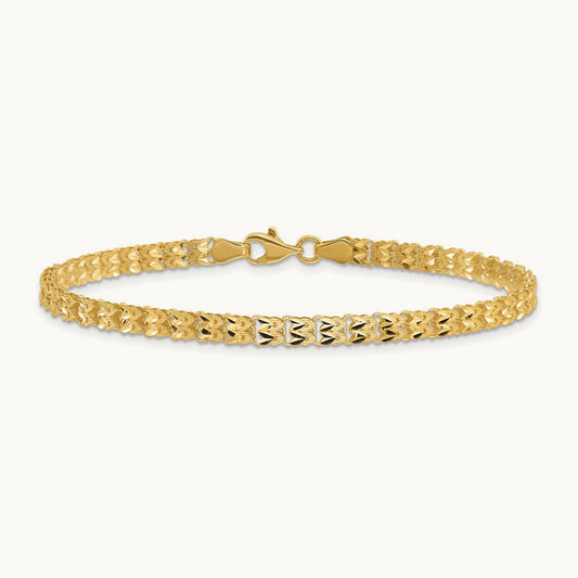 Polished and Diamond-cut Fancy Link Bracelet, 14K