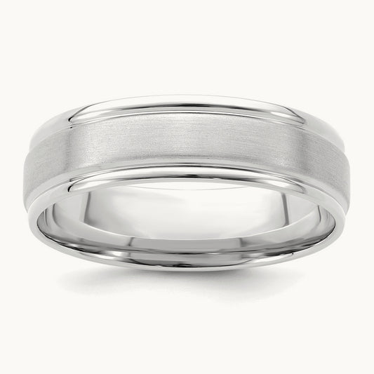 Light Comfort Fit Brush Satin Fancy Band, 14K White Gold