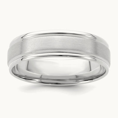 Heavy Comfort Fit Brush Satin Fancy Band, 14K White Gold
