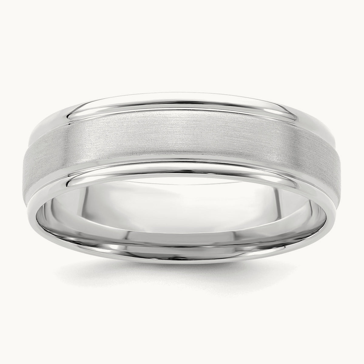 Standard Comfort Fit Brush Satin Fancy Band, 14K White Gold