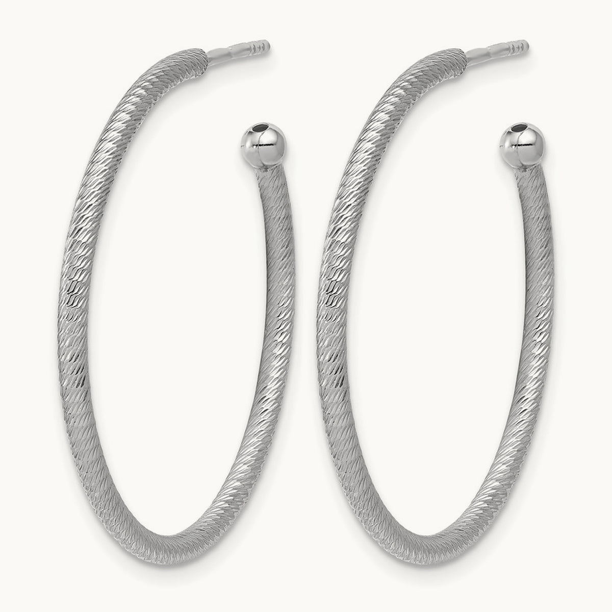 Rhodium-plated Diamond-cut Post C-Hoop Earrings — 33x2mm