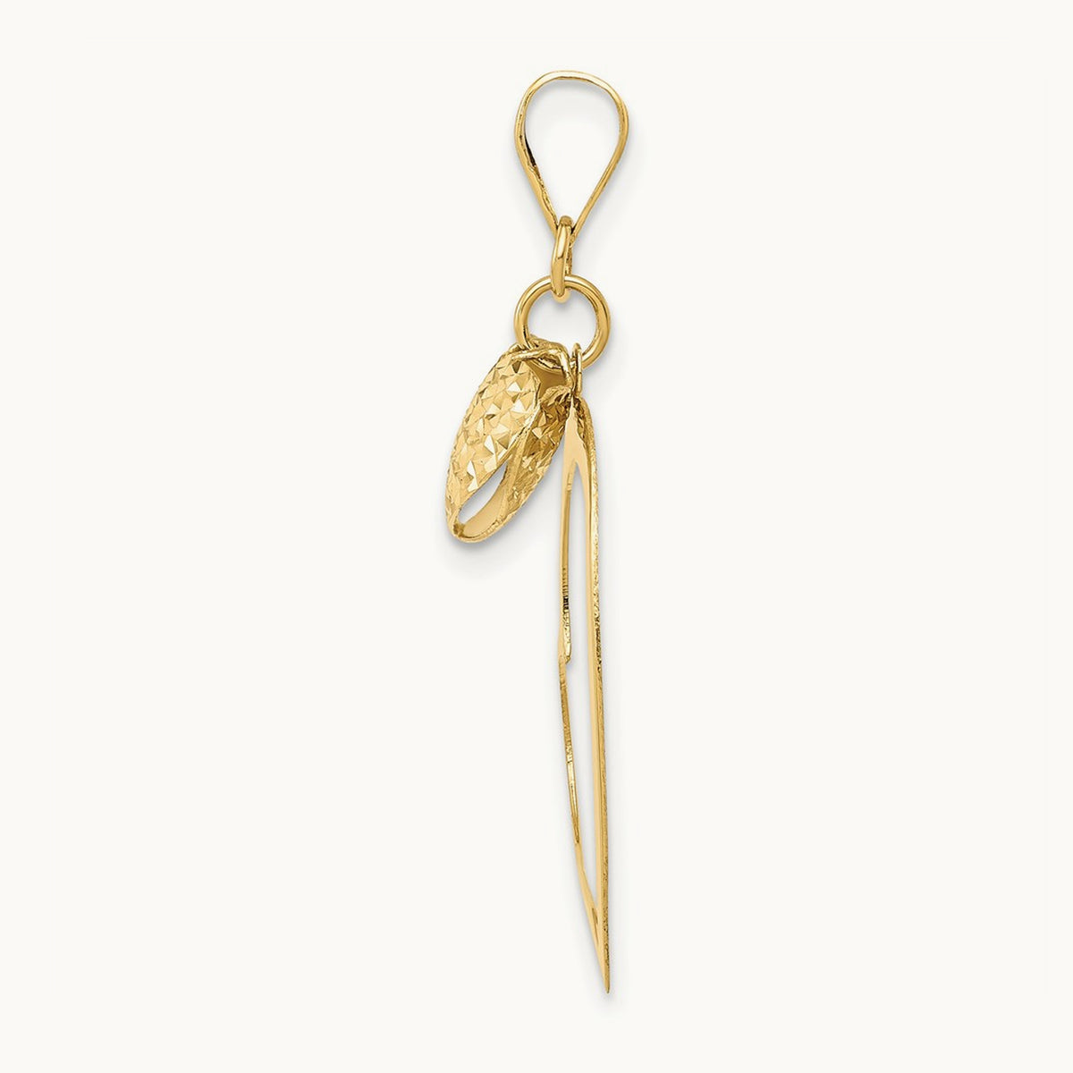 Polished and D/C Open and Puffed 3D Heart Pendant, 14K