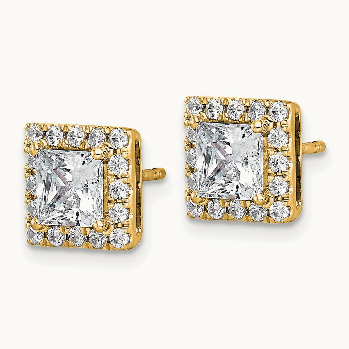 Princess Halo Post Earrings, 0.50-7.50 ct tw Lab-Grown Diamond — 2 1/2 ct, 14K Yellow Gold