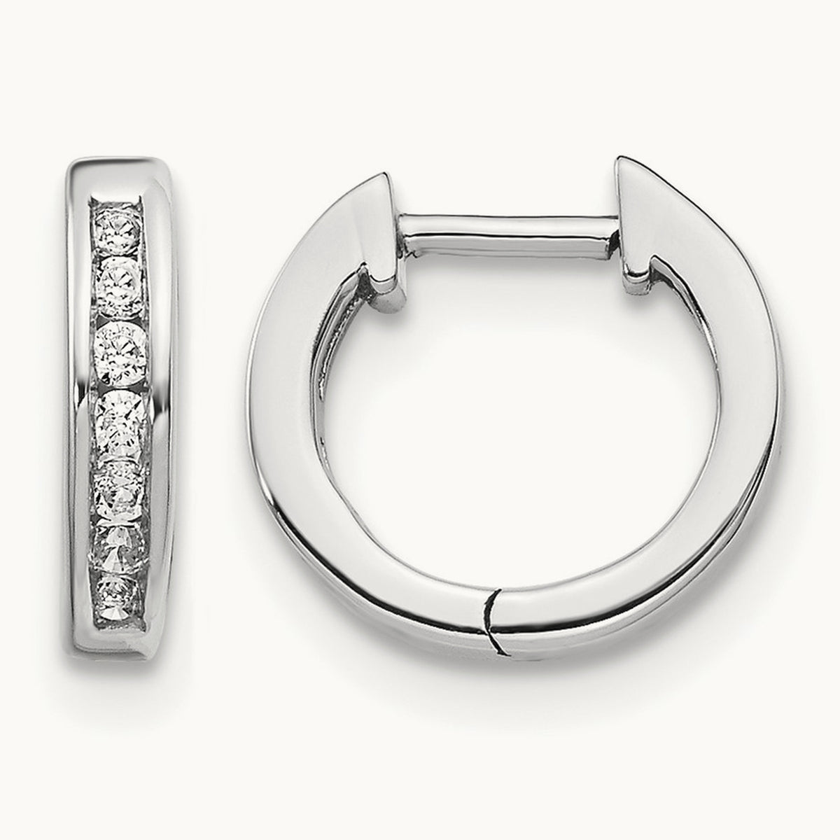 Polished Diamond Hinged Hoop Earrings — 14K White Gold